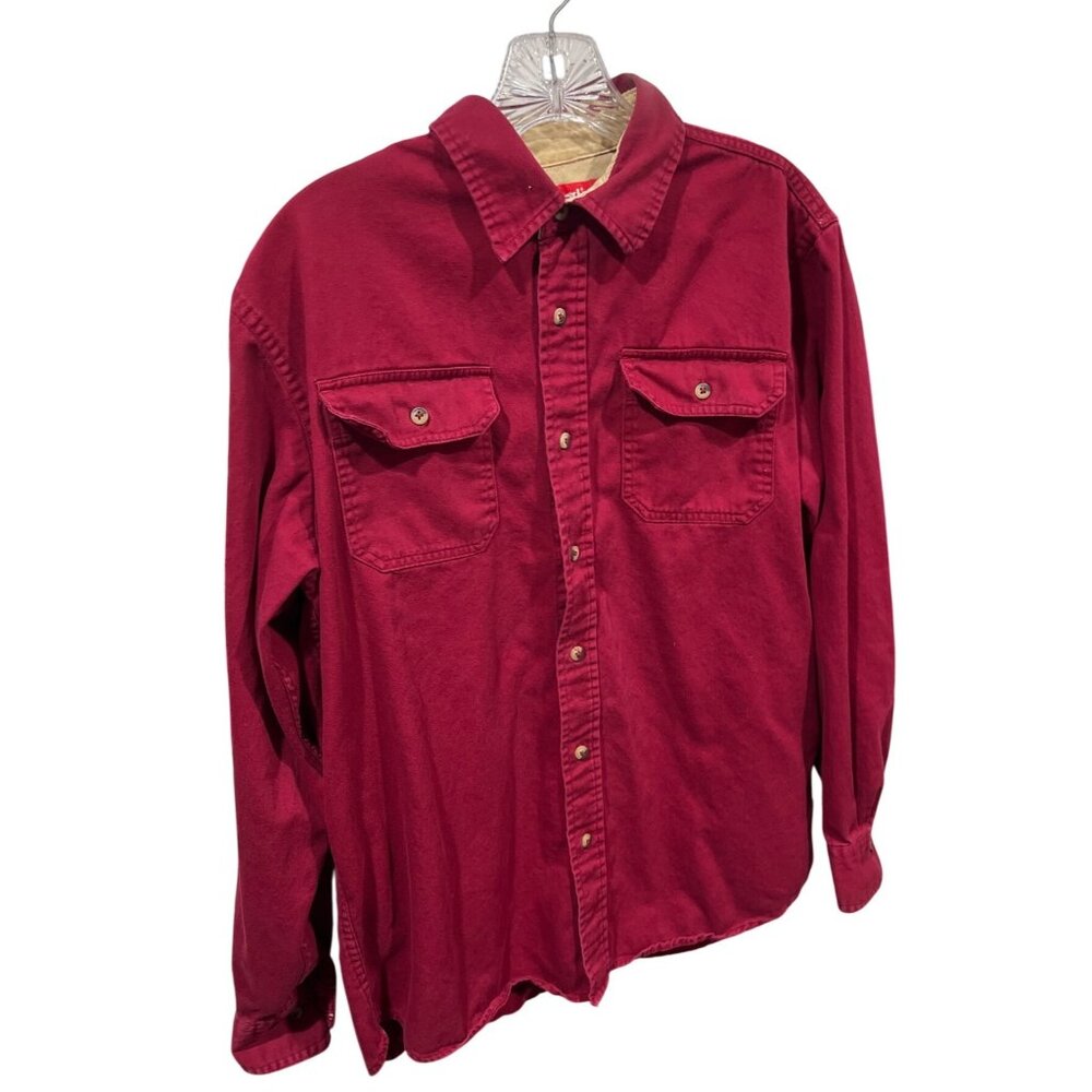Mens Red Button-Up Long-Sleeve Shirt Medium 100% Cotton Casual Style 45b
